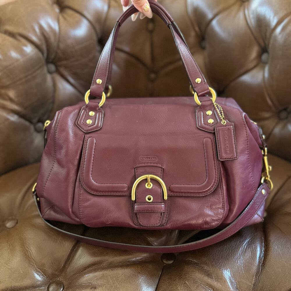 Coach Campbell Large Satchel Plum Bordeaux Glove Tanned Leather F25151